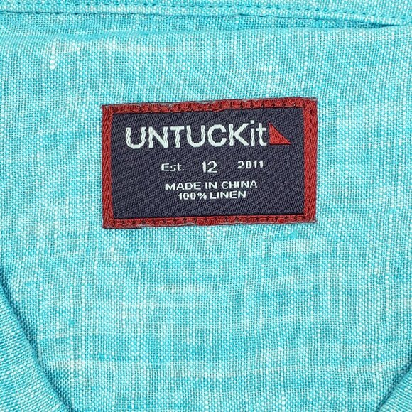 UNTUCKit Blush-Aqua Button-Up Shirt Women Size 12 Aqua Blue Linen LS Regular Fit - Picture 2 of 15